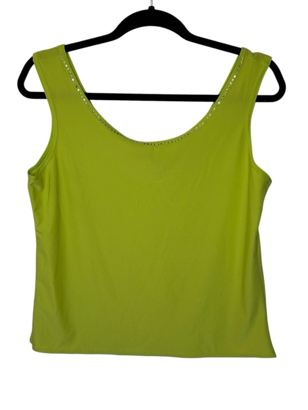 Kleids Embellished Tank Top Women’s XL Lime Green Scoop Neck Rhinestones Cropped